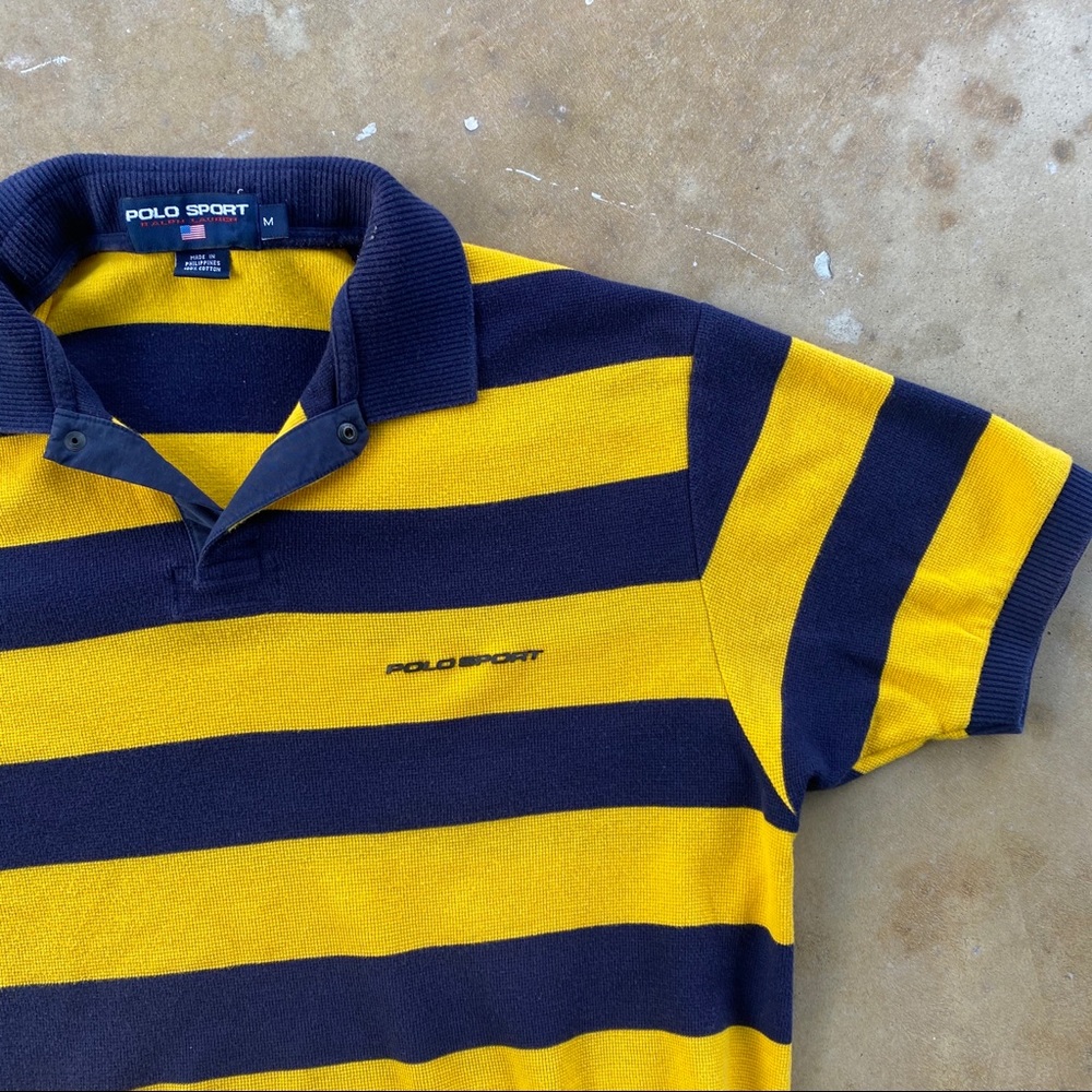 Navy blue and yellow striped Polo Sport shirt